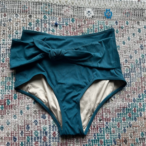 NWT Kortni Jeane Tie-Up-Front Bottoms | Ribbed Midnight Teal medium - Picture 4 of 7